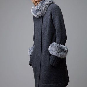 Kinross Cashmere Fur Trim Swing Coat